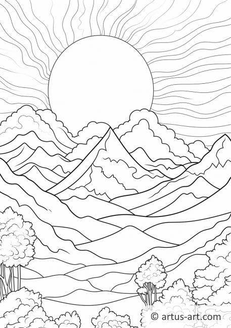 Página para colorir Pôr do Sol nas Montanhas